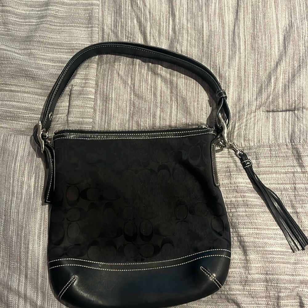 Coach black logo canvas and leather handbag